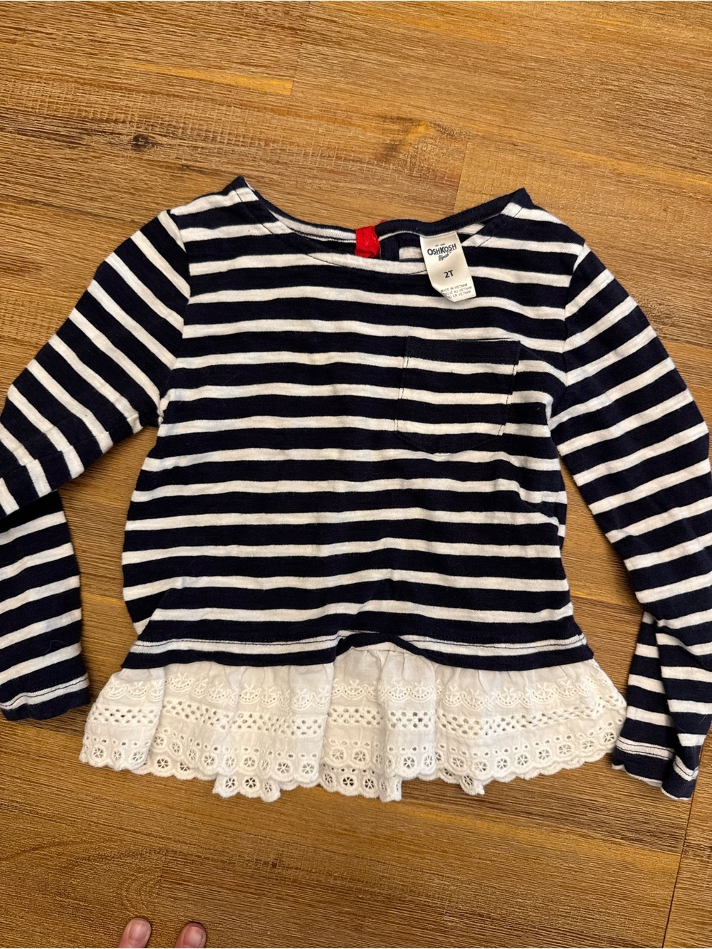 OshKosh B'gosh Navy and White Striped Long-Sleeve Top with Lace Peplum